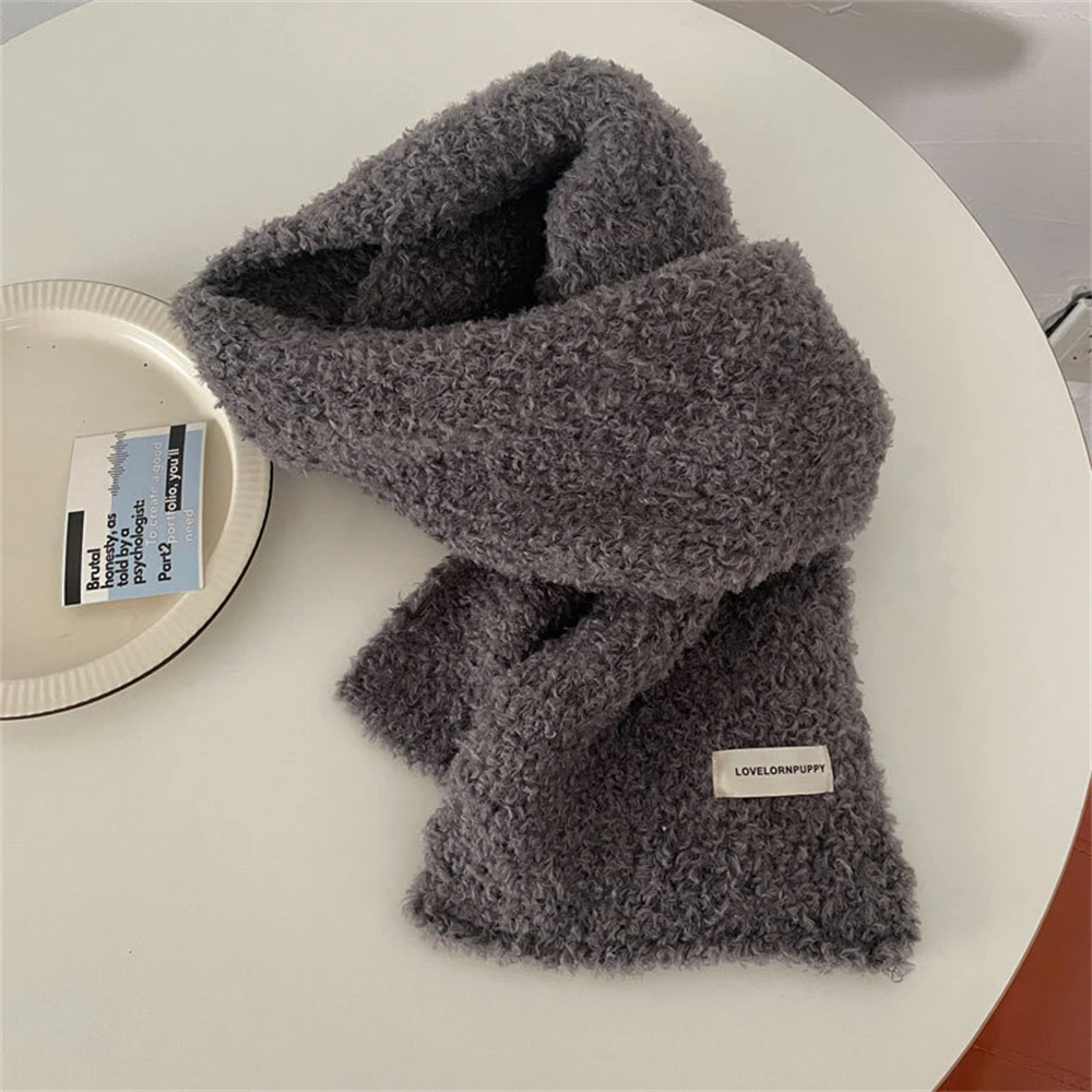 Korean Soft Teddy Velvet Scarf Women Winter Warm Comfortable Scarf High Quality Solid Color Label Shawl Girls Cashmere Muffler