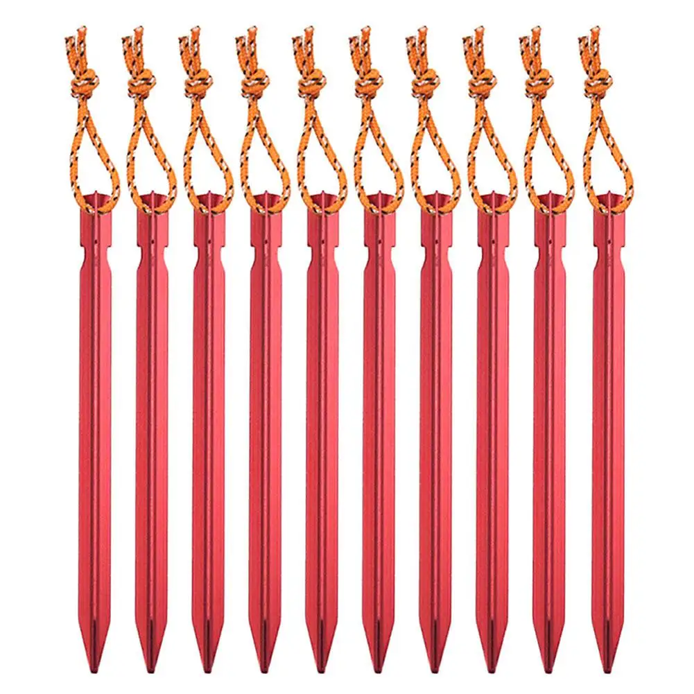 

YOUZI 10pcs 18cm Canopy Tent Pegs Aluminum Alloy Outdoor Garden Stakes Ground Nail With Cord For Camping Backpacking Hiking