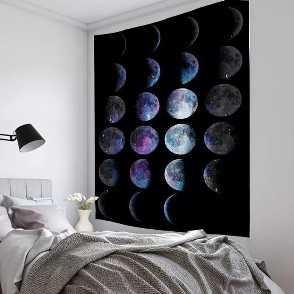 Psychedelic Moon Phase Tapestry Aesthetic Art For Bedroom Living Room Kitchen Home Decor