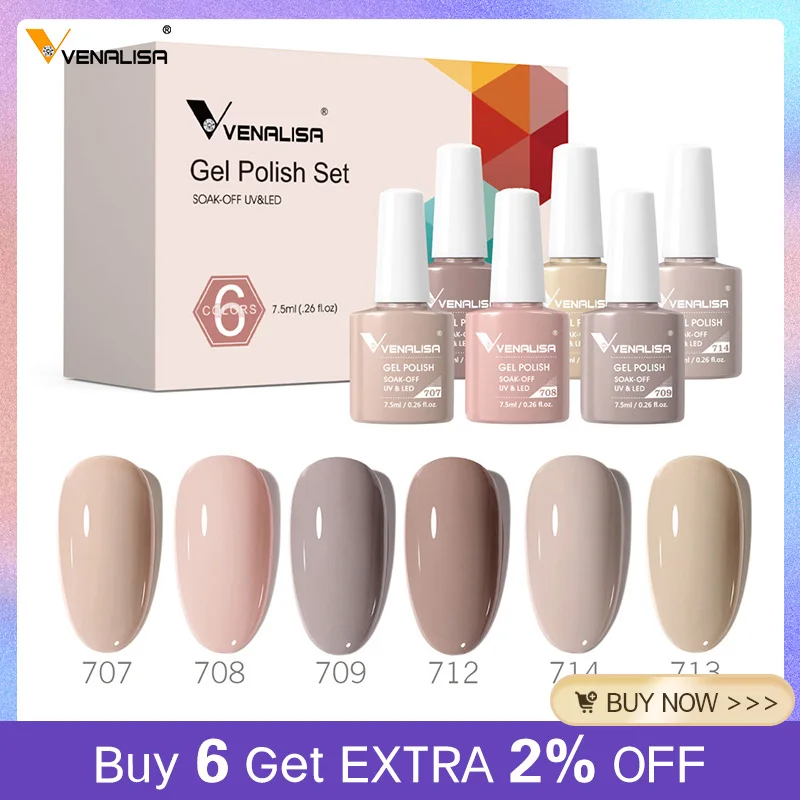 6/12 Stks/partij Venalisa Gel Nagellak Nieuwe Aankomst Vip Kit Naakt Natuurlijke Kleur Serie Bruin Aarde Koffie Rubber base Coat Jelly Gel