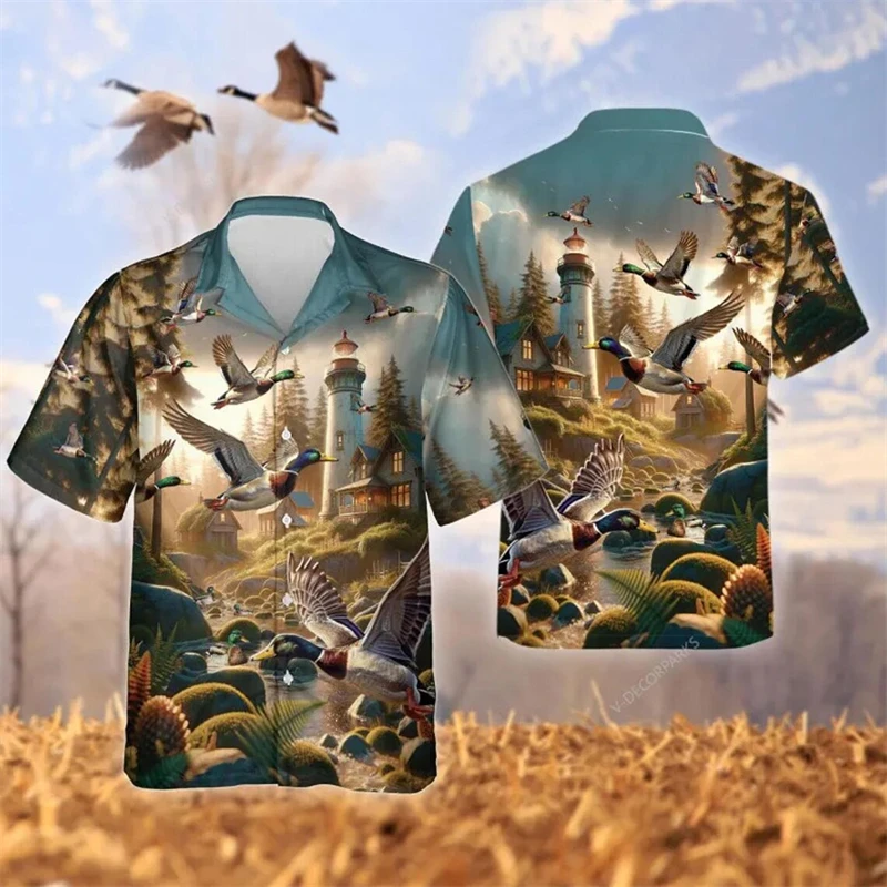 Men's Shirt Summer Hawaii Beach Shirts Duck 3D Printed Short Sleeve Tops Streetwear Loose Casual Hawaiian Shirts Blouse Camisa