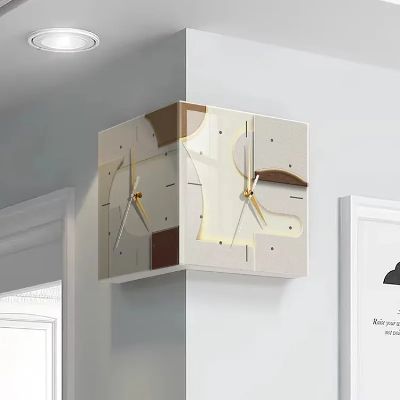 

Creative double-sided wall clock Living room corner wall clock with needle display Mechanical style punching