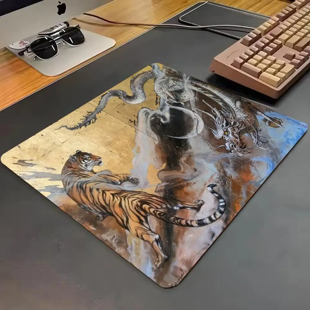 Chinese Dragon Tiger Lion Ink Cloud Traditional Art Small Mouse Pad Speed Mousepad Premium E-Sports Gaming Desk Mat For Laptop