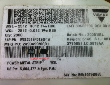 

50pcs/lot WSL2512R0120FTA R012F 1% 75PPM 1W 2512 chips Electronic new