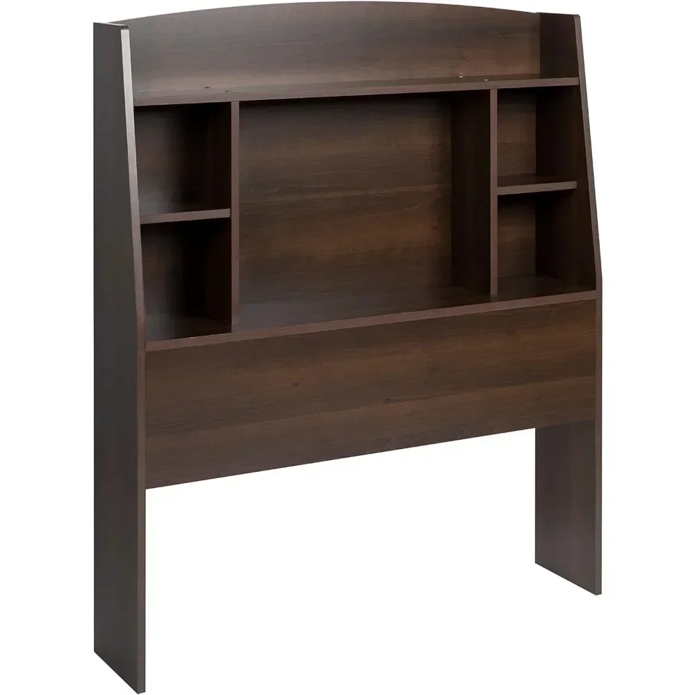 Cabecero de tamaño doble con 4 compartimentos, Espresso, librería funcional, cabecero para camas de tamaño doble