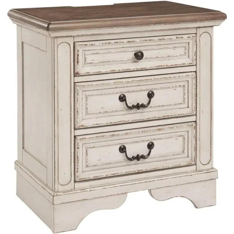 

Design by Ashley Realyn French Country 3 Drawer Nightstand with Electrical Outlets & USB Ports, Chipped White