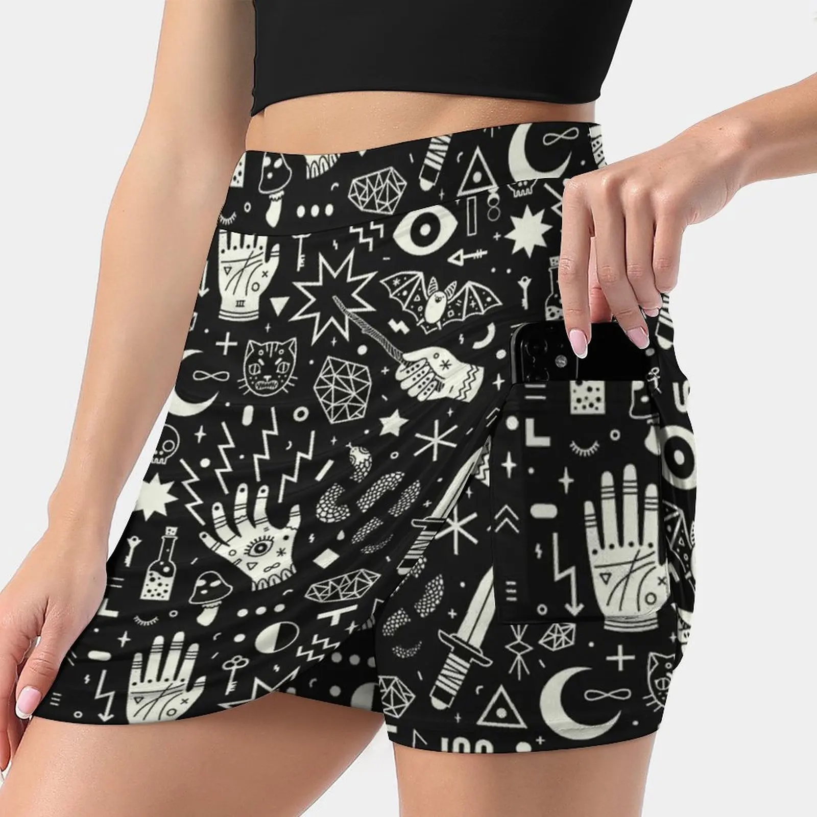 

Witchcraft Women's skirt With Pocket Vintage Skirt Printing A Line Skirts Summer Clothes Witch Halloween Black And White Magic