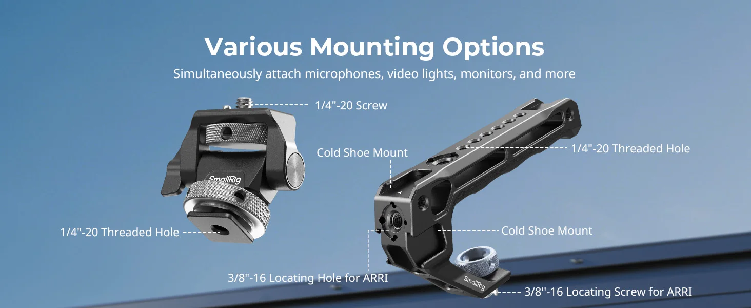 SmallRig Top Handle mit Monitor Support Kit, kompatibel mit Cold Shoe für DSLR-Kamera für Mikrofon, Videoleuchten, Monitore-5322 – Detail 3