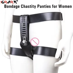 Women Sex Chastity Belt Lock Shorts Sexy Panties PU Leather Thongs Pants Restraint Bondage Bdsm Lingerie Briefs Female Underwear