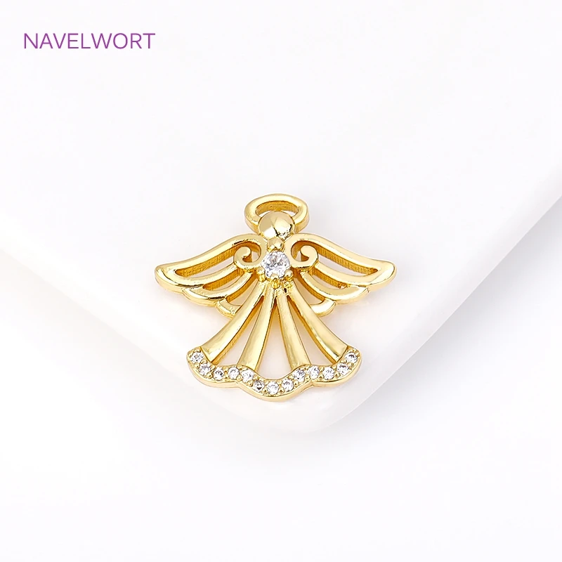 Wholesale Inlaid Zircon Charms 18K Gold Plated Brass Metal Angel Charms Pendant For DIY Necklace Bracelet Jewelry Accessories