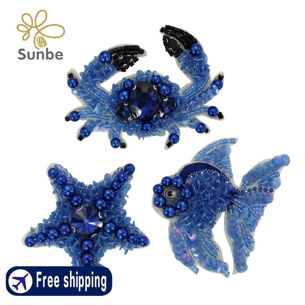 Fish and Crab Handmade Beaded Badges Rhinestone Appliques Star Patches Sew on Patches Perfect for Shoes Gifts Decorations