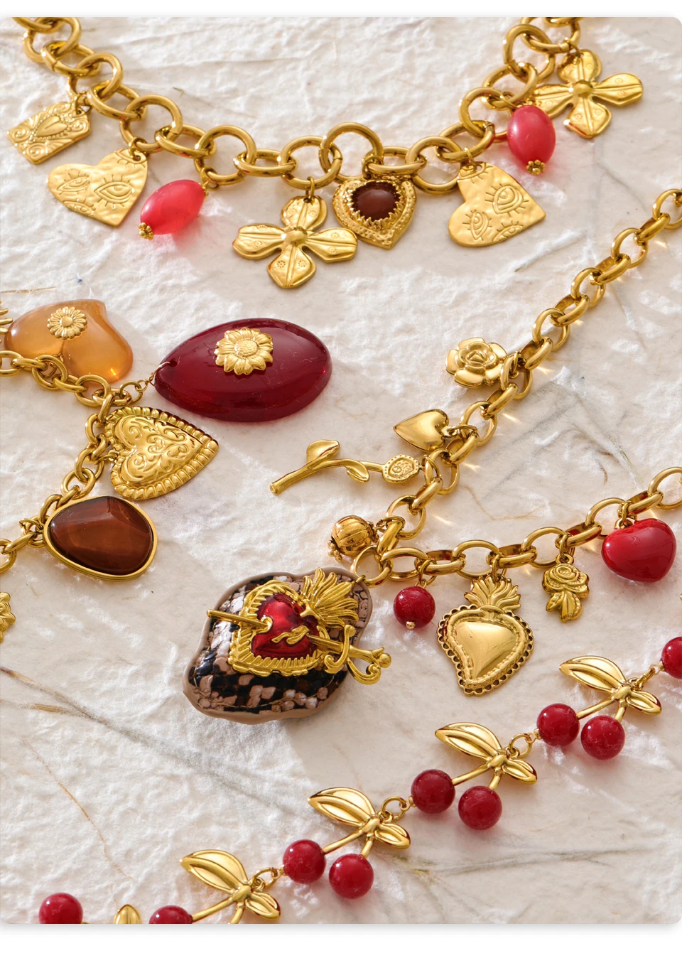 Yhpup Mode Acryl Harz Kirsche Blume Herz Sonne Anhänger Charms Halskette Edelstahl Goldene Handgemachte Schmuck Geschenk – Detail 6