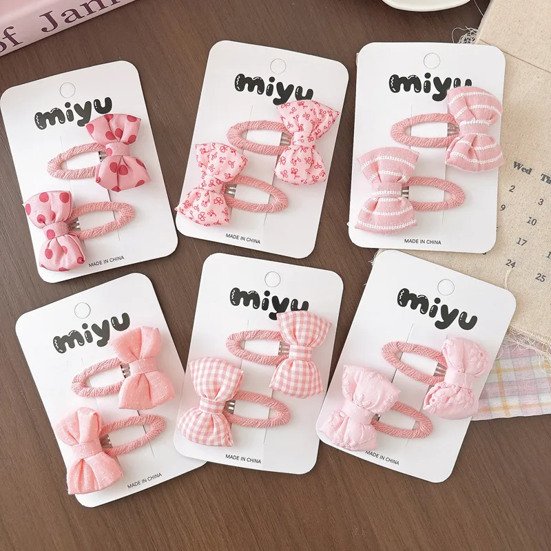 

2PC Pink Bow Baby Hair Clips Set for Girls Dot Spot Plaid Print Barrettes Kids Wrapped Hairpins DIY Hair Accessories
