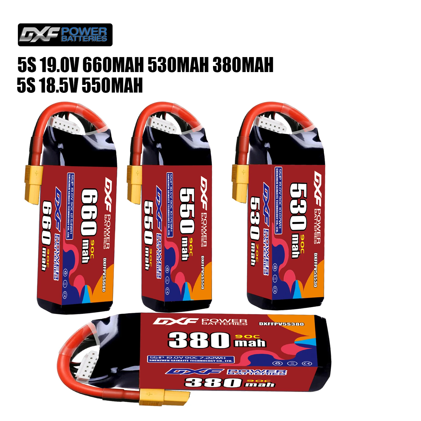 

DXF Lipo 5S Battery 19.0V 660mAh 530mAh 380mAh 18.5V 550mAh 90C with XT30 XT60 JST Plug for FPV Helicopter Quadcopter Drone