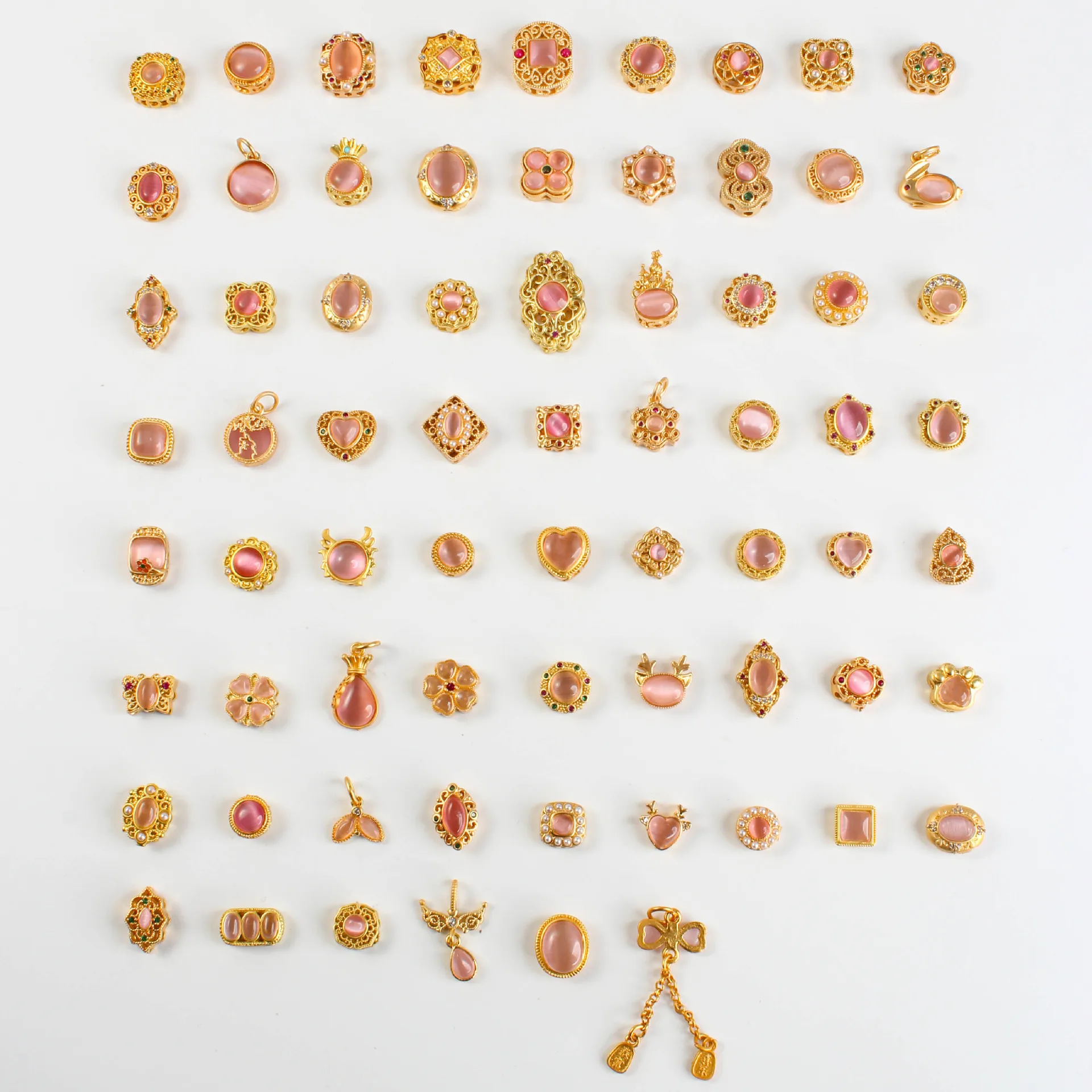 10 Pieces Copper Plated Inlaid with Pink Cat Eye Bead Accessories DIY Handmade Bracelet Necklace Jewelry Making Bead Wholesale