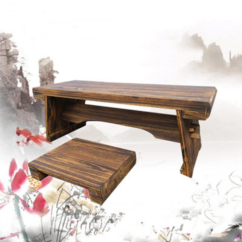 Antique Low Tea Table with stool Living Room Guqin collapse calligraphy tatami table low Wood