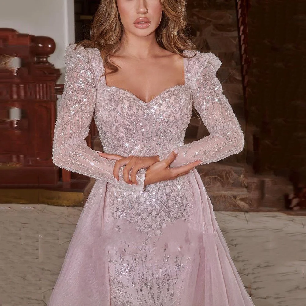 

Luxury Wedding Dresses Sweetheart Ice Tulle Appliques Full Sleeves Royal Train Floor-Length Bridal Gown robes de soirée