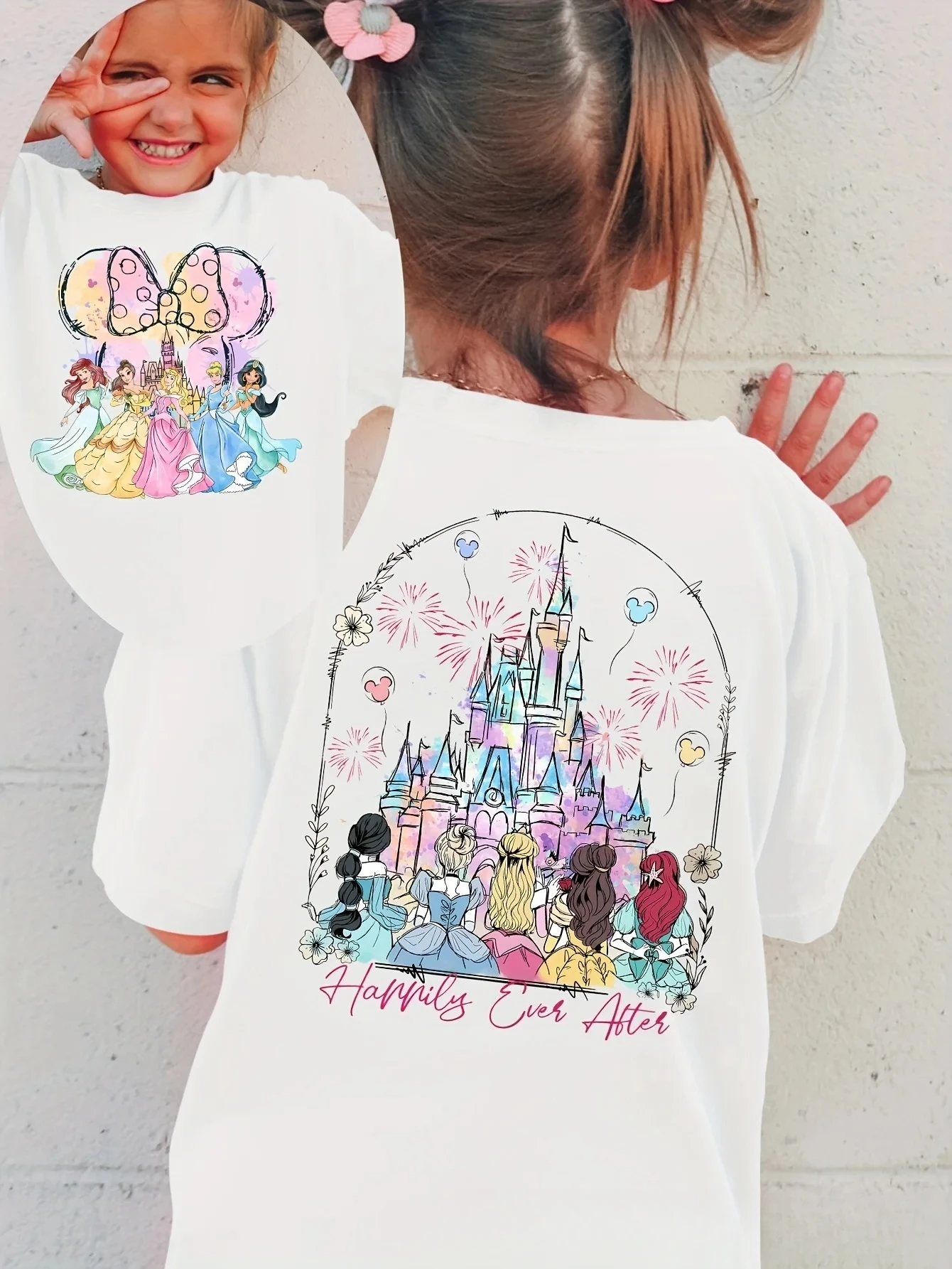 Lo Último en Moda: Camiseta de Manga Corta para Niñas, con Diseño de Princesas de Disney, Cuello Redondo, Algodón Puro, Estilo Holgado