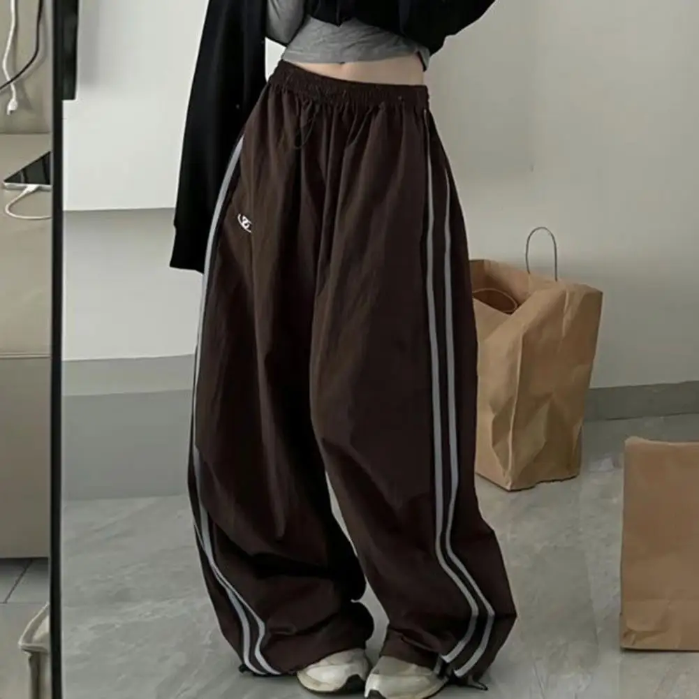 Women Wide-leg Cargo Pants Stylish Women's Cargo Pants with Elastic Waist Drawstring Hem Featuring Pockets Side for Streetwear