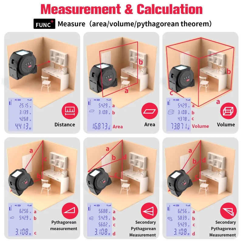 شريط قياس ليزر متعدد الوظائف 3 في 1، شريط ليزر رقمي بطول 40 مترًا مع شريط عارضة