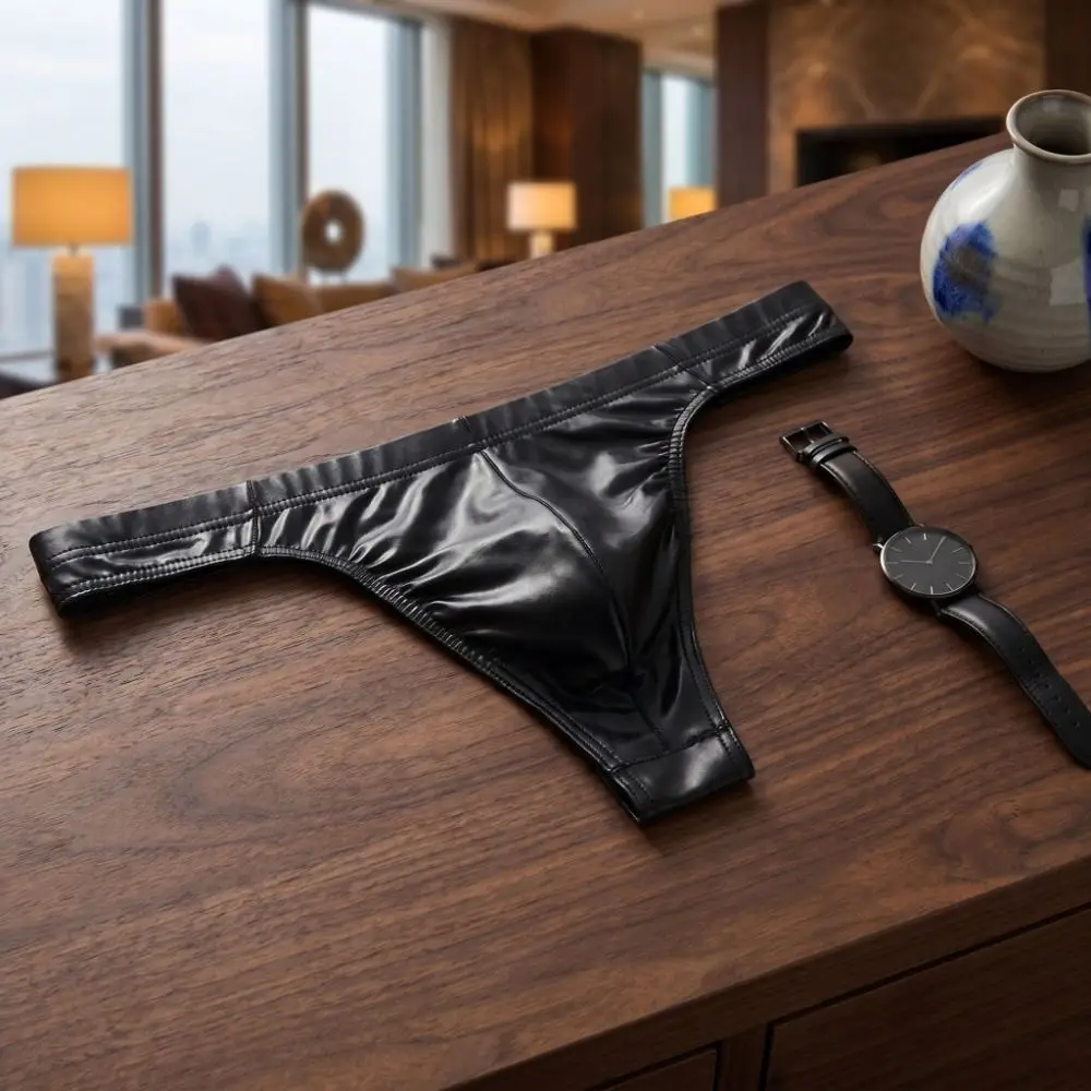 Solid Design Satin Silk Men's Thong Low-Waist Underwear T-back Briefs Glossy Underpants Date Night