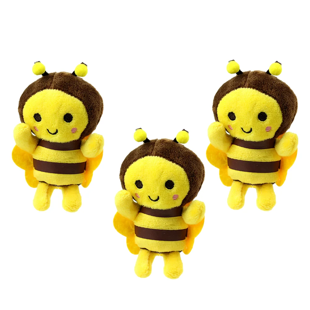 3 uds. Colgante de abeja pequeña, juguetes para bebés, mochila, llavero esponjoso, llavero decorativo encantador, llavero de felpa de algodón Pp para niños