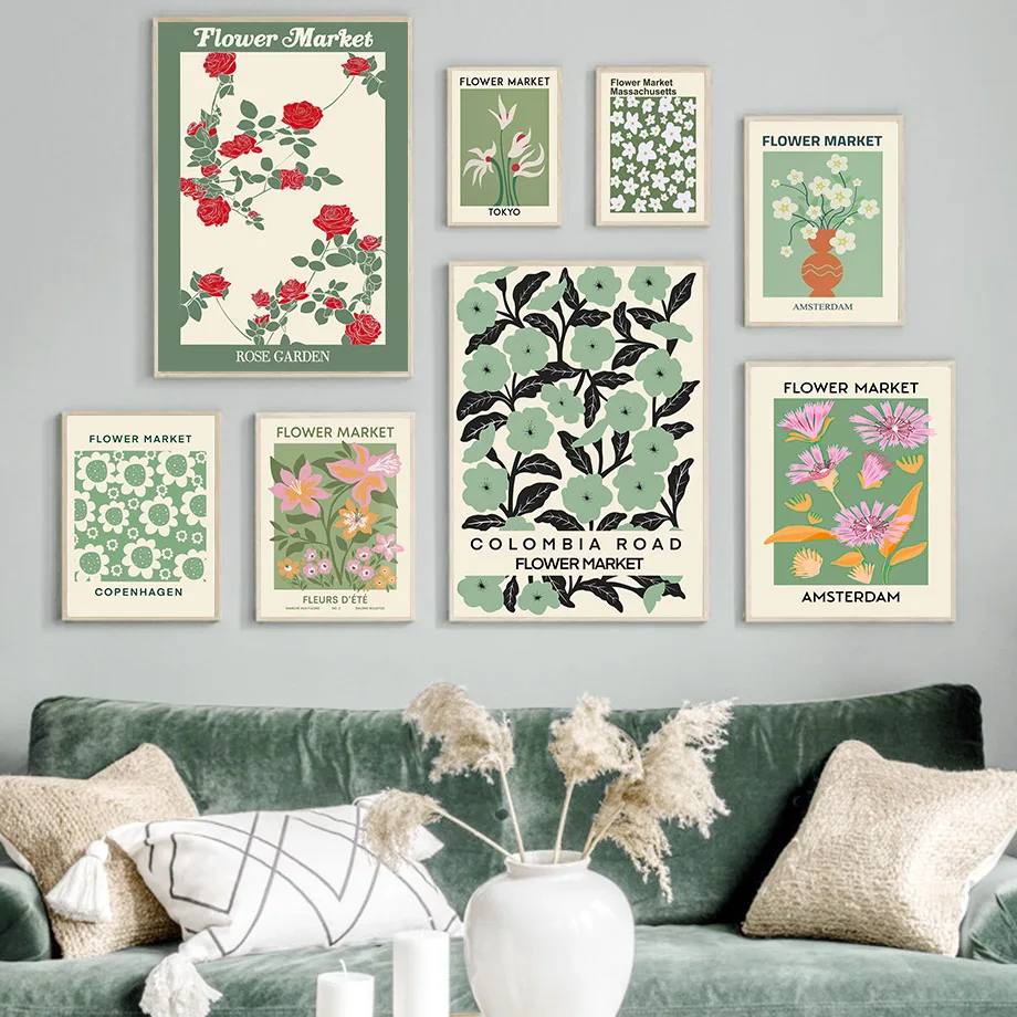 

Flower Market Rose LondonToky City Nordic PostersWall Art Prints, Abstract Canvas Painting, Pictures for Living Room, Home Decor
