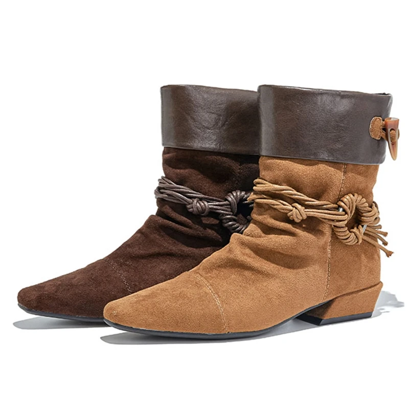 2025 جديد المرأة أحذية رعاة البقر الغربية أشار تو الرجعية النساء حذاء من الجلد و أحذية بوت قصيرة حجم كبير مطوي متسابق الأحذية النسائية #1