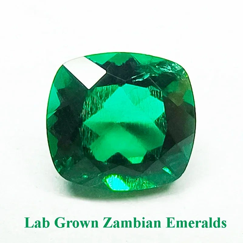 

Lab Grown Zambian Emeralds Cushion Cut Hydrothermal Square Surface with Cracks Inclusions Inside Selectable AGL Certificate