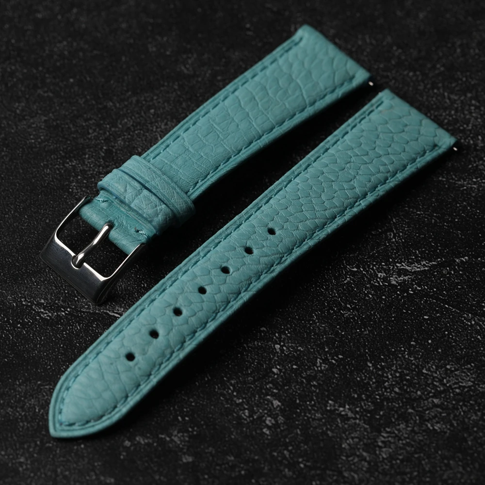 High-End Blue Leather Strap South African Ostrich Leather 20mm 18mm 19mm Ultra-Thin Quick Release Soft Bracelet Glacier Blue.