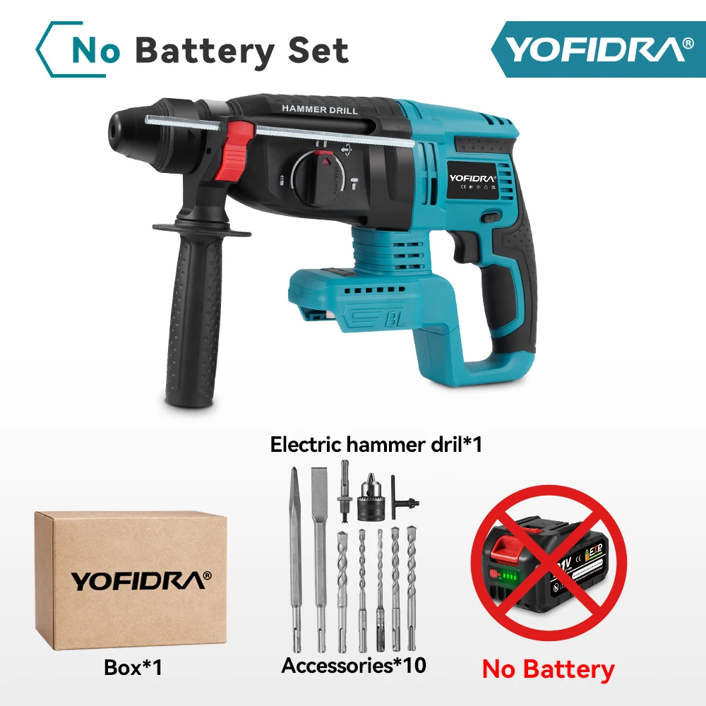 YOFIDRA 26mm Borstelloze Elektrische Rotatiehamer Draadloze Multifunctionele Slaghamer Boormachine Elektrisch Gereedschap Voor Makita 18-21V Batterij