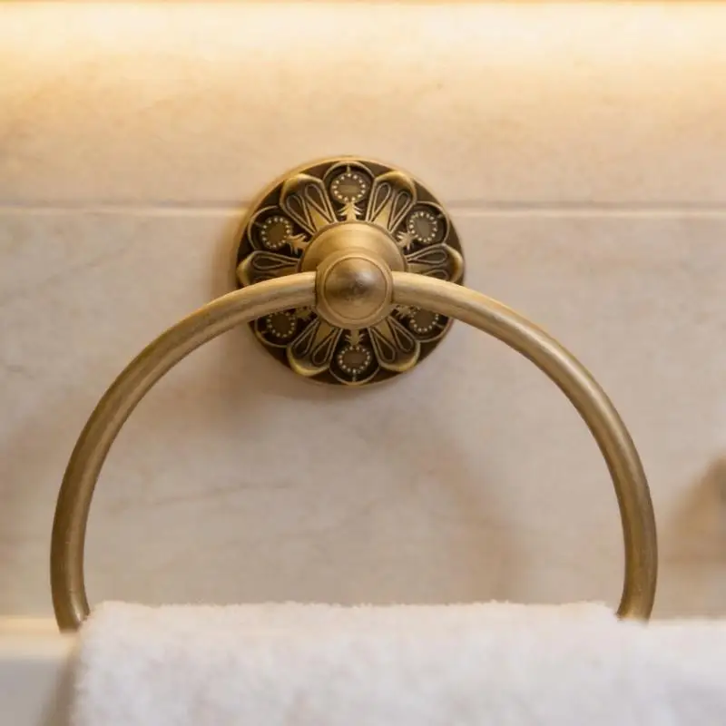 E8BD Towel Holder with Decorative Round Plate, Concealed-Screw Mounting and a Swinging Arm for Kitchen Hand Towel Storage