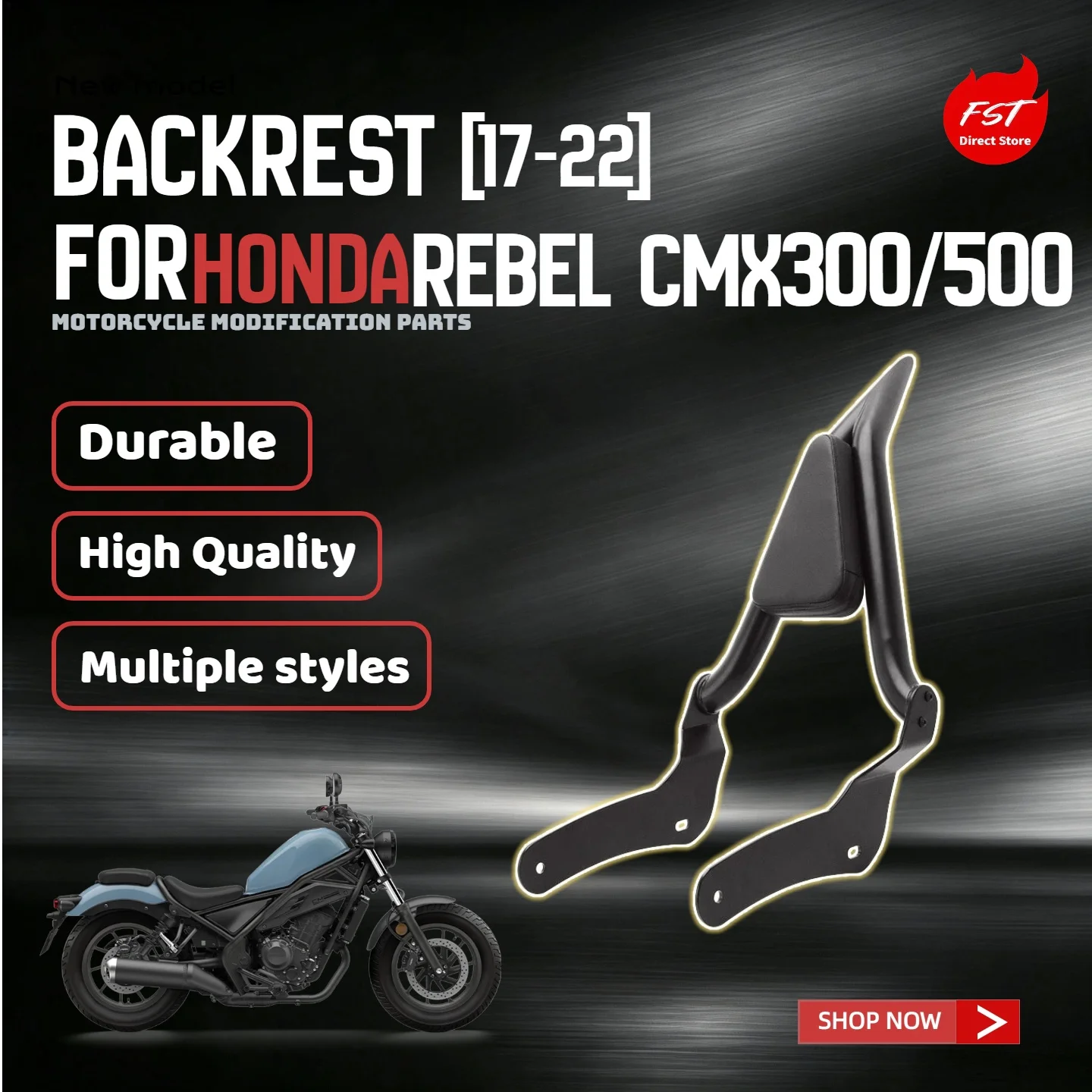 For Honda Rebel CMX300 CMX500 Sissy Bar Backrest Comfort Passenger Backrest Modification Parts