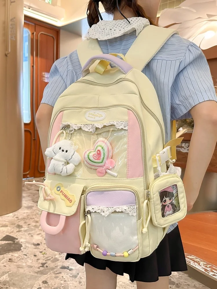 

Adorable High Capaci School Bapa for Junior And High School Girls Dual oulder Straps INS Aesthetic Large Capaci