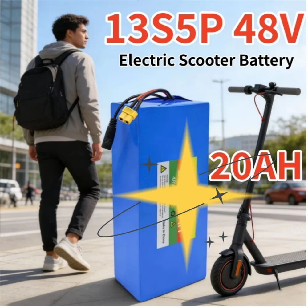 48V 20Ah 18650 Lithium Battery Pack 13S5P with Intelligent BMS for 500-1000W Electrical Machinery Built-in Charger Included
