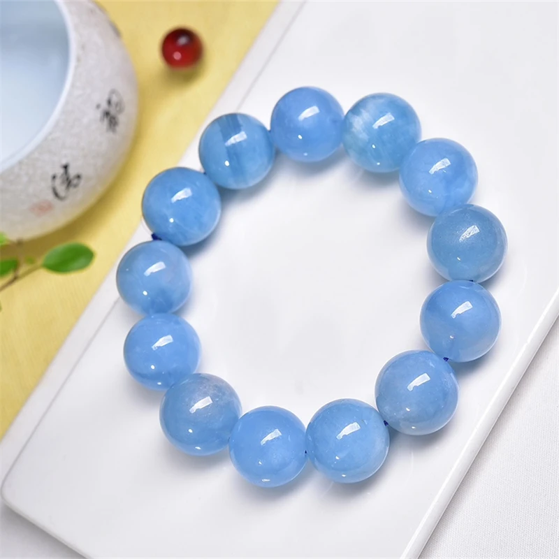 16MM Natural Aquamarine Bracelet Gemstone Round Bead Crystal Healing Gemstone Bracelet Jewelry Gift 1PCS