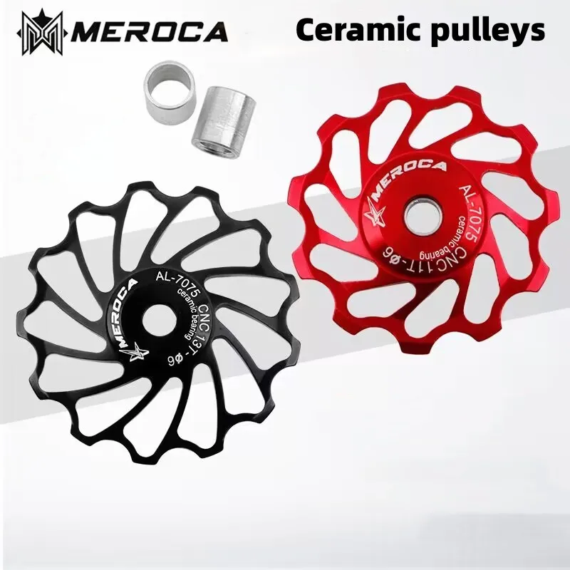 MEROCA Bicycle Derailleur 9v 10v 11v Ceramic Pulleys Rear Derailleur Mtb Pulleys Wheel Ceramic Bearing Road Mountain Bike 11/13T