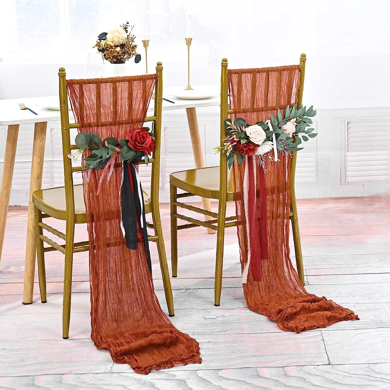 

5/10/20PCS Cheesecloth Chair Sashes Rustic Bowknot Designed Chair Cover for Wedding Banquet Party Home Hotel Chair Decorations