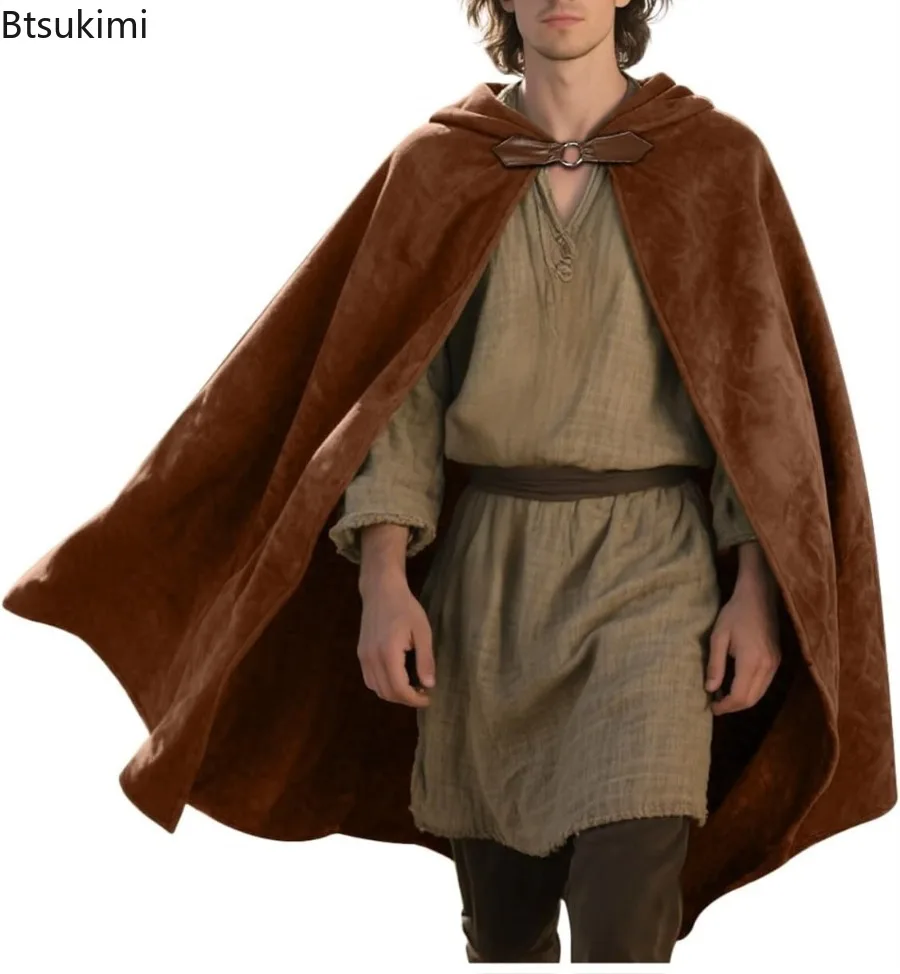 Túnica Renacentista Con Capucha Para Hombre | Disfraz Vikingo Y Medieval | Capa Hobbit Para Halloween Y Fiestas