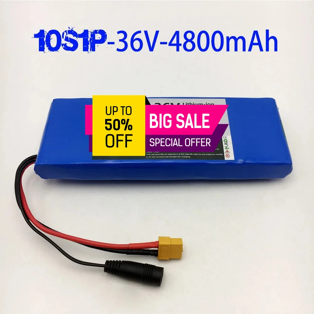 

10S1P 36V 4800mAh Battery Pack 18650 Lithium Li-ion Rechargeable Batteries Electric Car Bicycle Scooter 20A BMS 500W