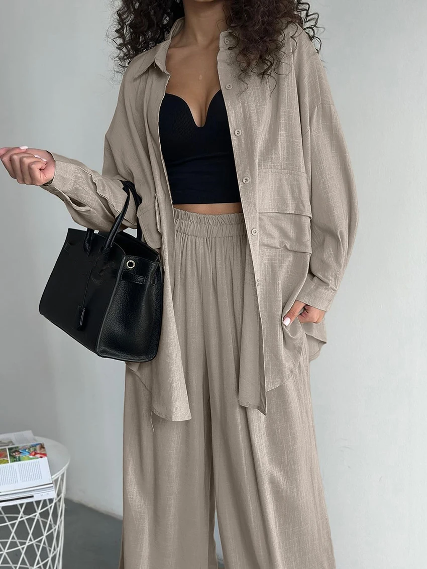Marthaqiqi Winter Loose Women'S Nightgowns Suit Long Sleeve Nightwear Turn-Down Collar Sleepwear Pants Causal Ladies Nightie Set