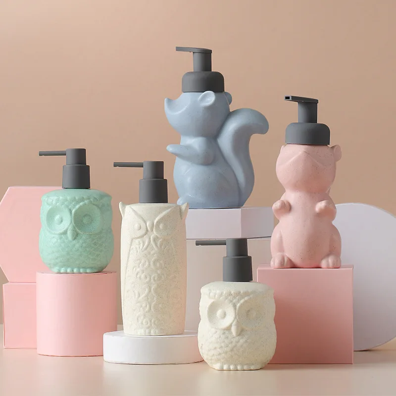 Ceramics Foaming Soap Dispenser Cute Animal Shape Refillable Pump Bottle Making Foam Container Bathroom Accessories