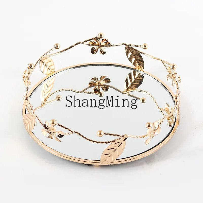 

DSA Light Luxury Fruit Plate Mirror Ornament High-End Art Branch and Leaf Ring Metal Storage Tray Jewelry