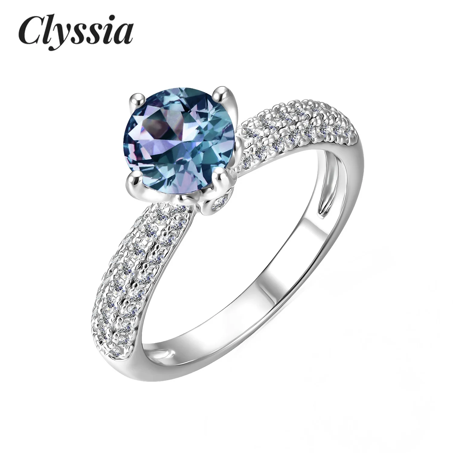 

CLYSSIA 925 Sterling Silver Remarkable Color Change Alexandrite Gemstone Queen Crown Engagement Ring Jewellery for Women
