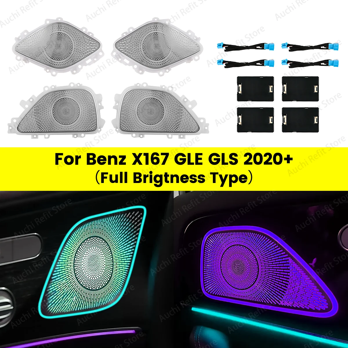 

For Mercedes Benz GLE GLS AMG W167 Car New 64 Colour Car LED Metal Speaker Cover Door Audio Cover Decorative Lamp Ambient Light