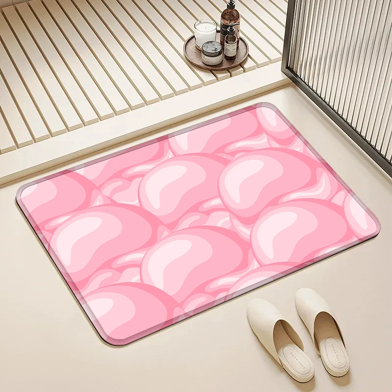 

Pink Bubble Pattern Door Mat Non-Slip Absorbent Floor Rug for Home Bathroom Kitchen Decor