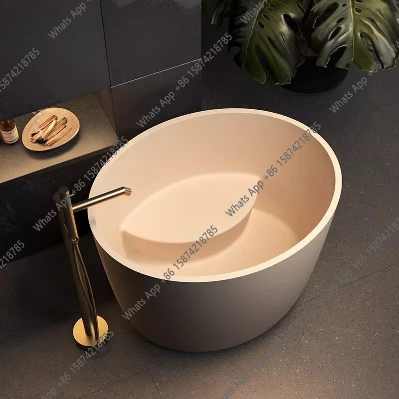Artificial stone milk coffee color bathtub Round double couple independent family integrated hotel B & B large bath