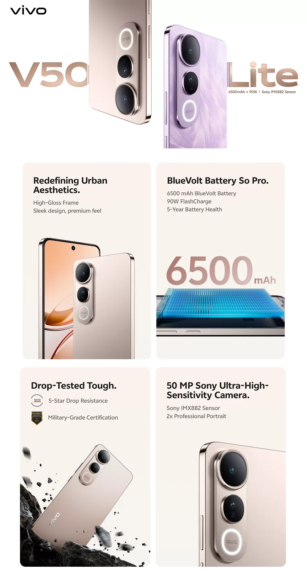VIVO V50 Lite 2026 New 5G Smartphone 12GB+512GB, 6.77