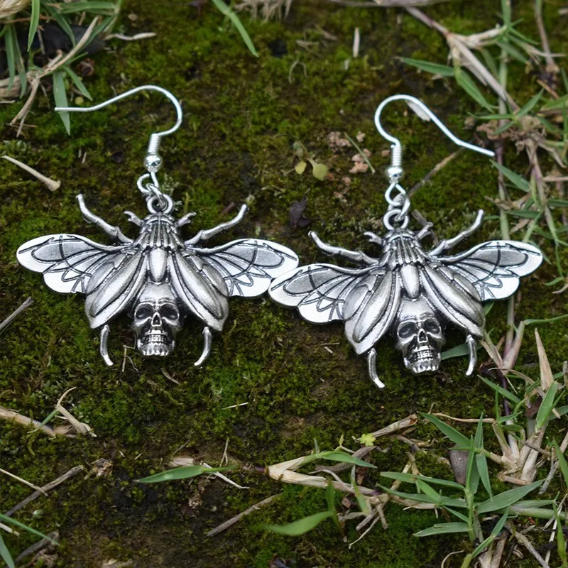 Skull Insect Earrings, Gothic Jewelry, Vintage, Alternative, Witch, Pagan, Punk, Insect, Beetle, Death Moth, Earrings For Women