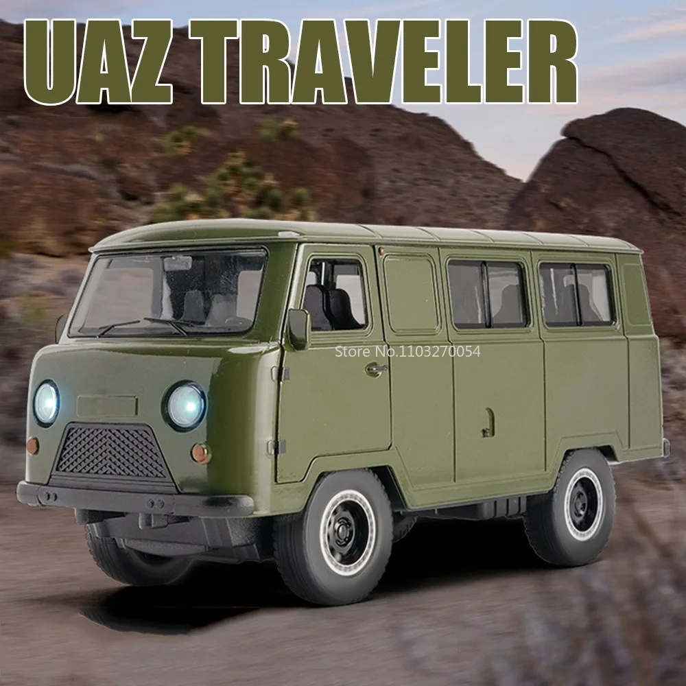 1/18 Russia UAZ Alloy Diecasts Bus Car Model Metal Traffic City Tour Vehicles Toys Car Models Simulation Sound Light Kids Gifts